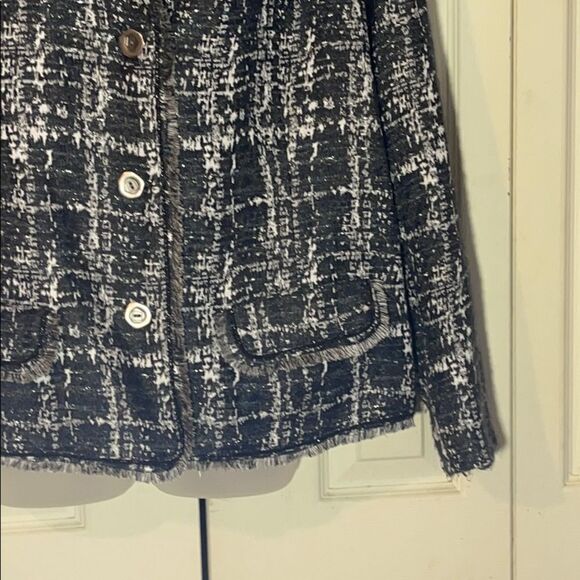 Chico's Gray Metallic Fringe Boucle Jacket 3/L - Picture 6 of 16